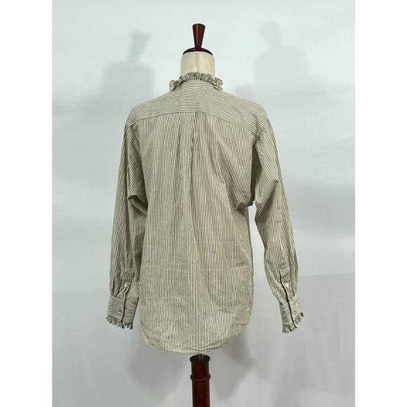 ISABEL MARANT Etoile Sz 40 8 Saoli Tan Stripe Ruffle Trim Shirt Top - Picture 6 of 10